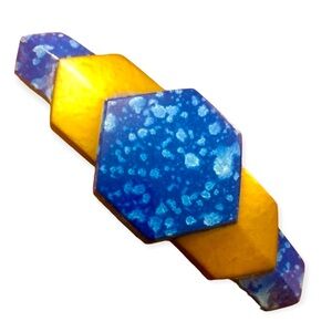 1980’s XL French Barrette, Gold and Marbled Blue, Deadstock/Unworn